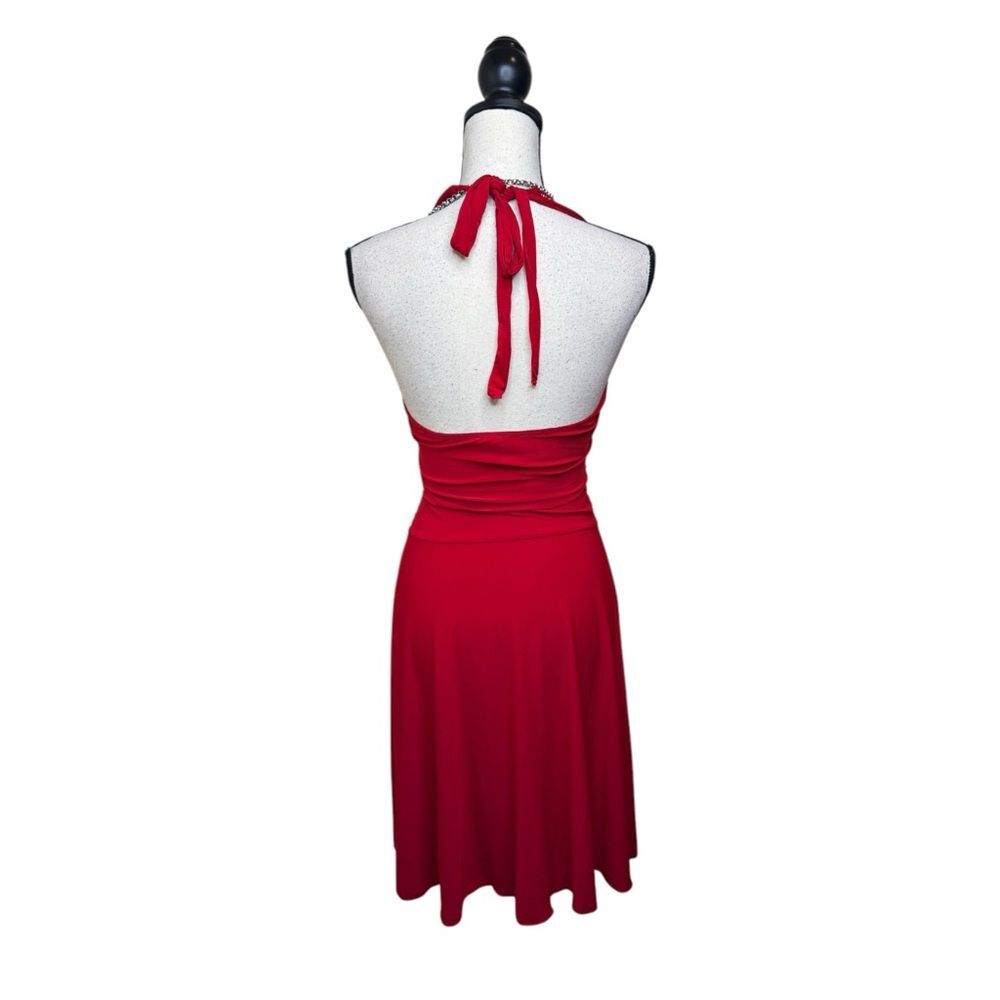 Y2K Tu Tu Fashion Halter Red Rhinestone Midi Dress Size Small - Picture 2 of 7